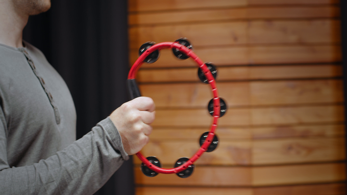 Molded ABS Tambourine, Red, Dual Row, Stainless Steel Jingles video